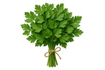 Fresh green parsley bunch showing healthy herb ingredient for cooking and garnishing meals on transparent background