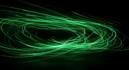 Abstract Green Light Trails Swirling Motion Background.