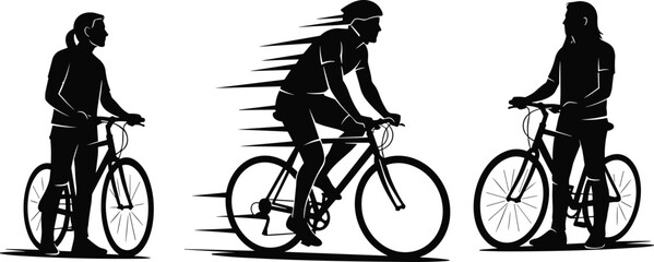 Obraz premium Cycling silhouette, speed motion, dynamic rider, bike race, sport activity, black vector, minimalist art, motion contrast, fitness icon, transportation