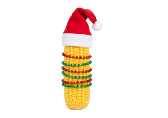 Festive Christmas Corn Cob Adorned with Santa Hat and Holiday Garland Decoration