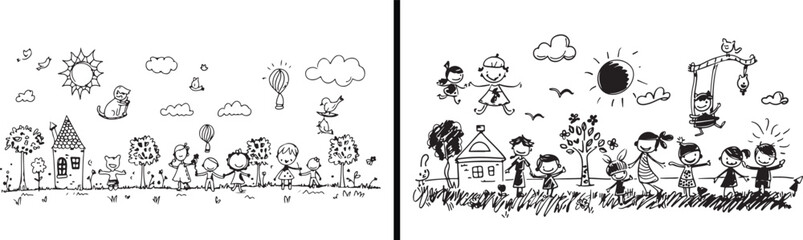 Children playing vector, kids school artwork, happy child illustration, childhood game art, learning and education vector, playtime doodle design, creative children wallpaper, joyful kids artwork, out