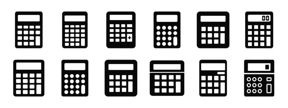 calculator vector icon set and silhouette art isolated on white background