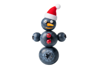 Festive Blueberry Snowman Isolated on White Healthy Holiday Fun Food Art
