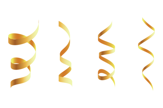Golden serpentine ribbons isolated against black background