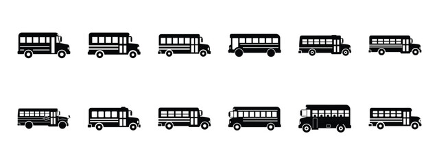 school bus side vector icon set and silhouette art isolated on white background © Rama