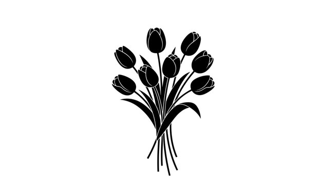Silhouette of иlack tulip bouquet on the white background symbolizing International Women's Day