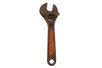 Rusty adjustable wrench, a classic hand tool for construction, plumbing, and fixing tasks, isolated on transparent background