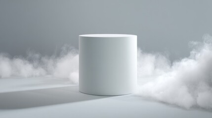 A tall smooth white cylinder stands with a circular shadow on the ground,