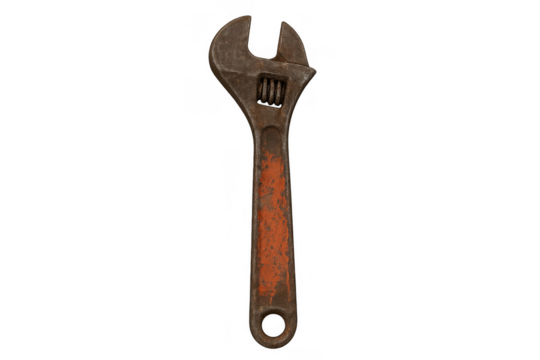 Rusty adjustable wrench, a classic hand tool for construction, plumbing, and fixing tasks, isolated on transparent background - Powered by Adobe