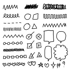 Hand-Drawn Doodle Elements Set with Lines, Shapes, Icons and Speech Bubbles