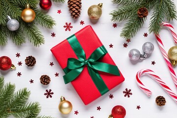 Holiday gift display, Decorative festive package with natural elements