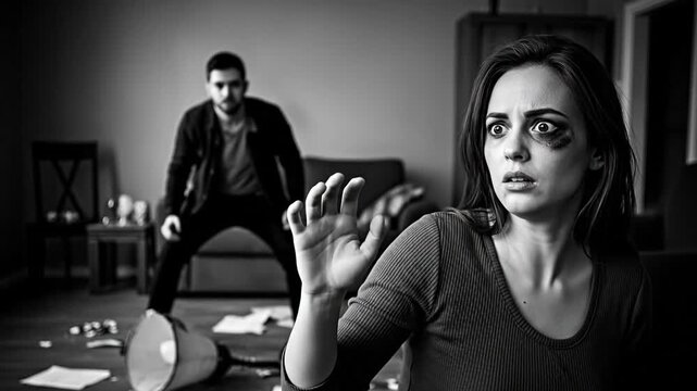 Terrified woman defends herself from abusive man in domestic dispute
