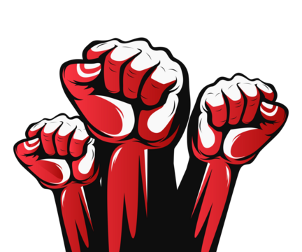 Red clenched fists on black background illustration