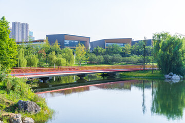 The stone arch bridge in Jincheng Lake Park, Chengdu