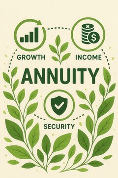sustainable retirement plan concept. An illustration depicting annuity concepts: growth, income, security.