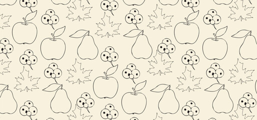 Seamless pattern design with fruit , flower and leaf