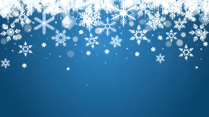 Falling snowflakes on a deep blue winter background