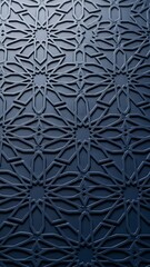 Elegant Dark Blue Geometric Islamic Pattern Background with Shadows and Intricate Texture