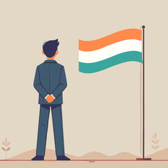 Flat Illustration of Back View Man in Suit with National Flag on Beige Background