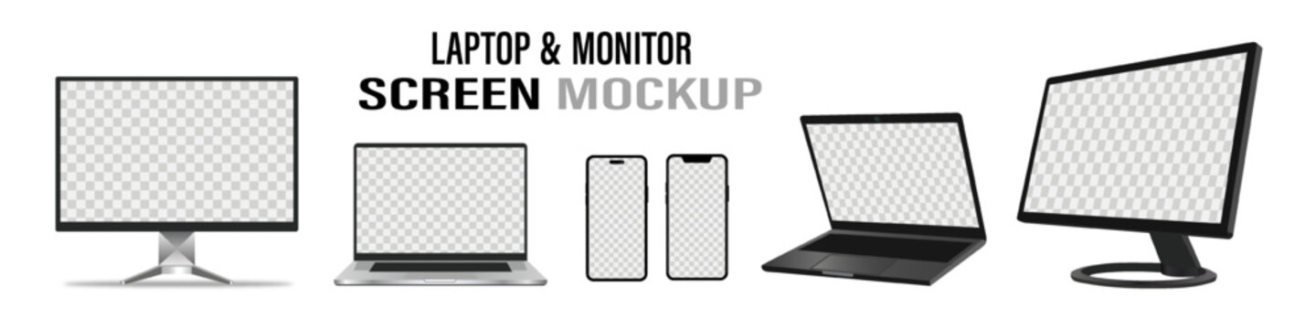 Mock-ups gadgets collection Smartphone,Pc, Tablet, Laptop, blank screen for your design. Side and top, isometric view. Mockup generic device. Template for infographics or presentation ui, ux.