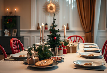 Christmas dinner table setup isolated on transparent background