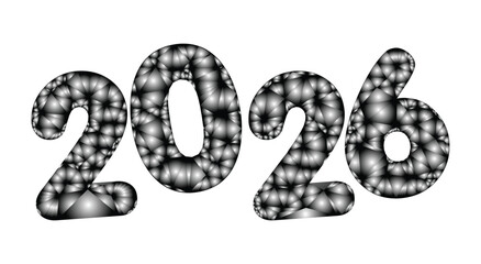2026. New Year. Abstract. A modern monochrome vector illustration of the year 2026 with a 3D bubble or voronoi texture for a futuristic greeting card, a party poster, or a banner.