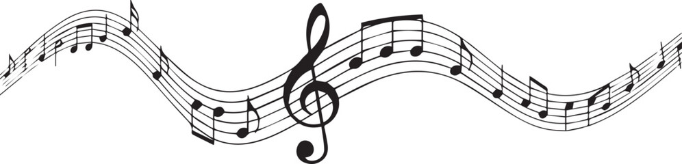 Musical Notes on Staff in Wavy Design for Graphic Projects