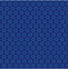 A mesmerizing, repeating geometric pattern composed of dark and light blue starburst shapes on a deep blue background.