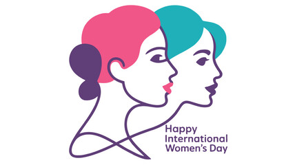 Two diverse women profiles in vibrant colors celebrating international women s day with text