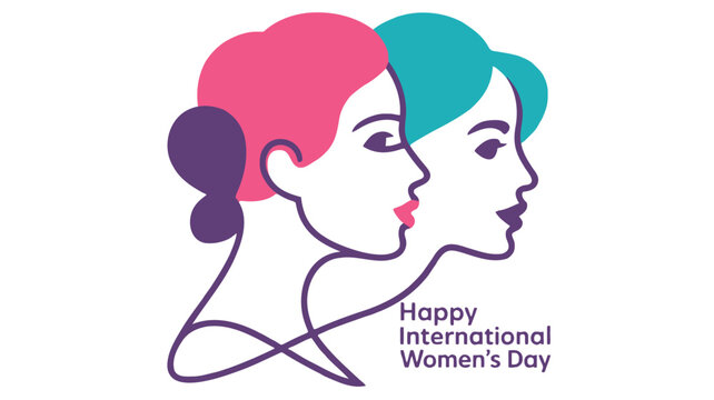 Two diverse women profiles in vibrant colors celebrating international women s day with text