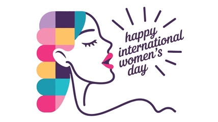Fototapeta premium Stylized illustration of a woman s profile with colorful hair celebrating international women s day