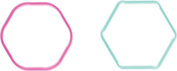  presents a clean and modern design featuring two hexagon shapes, each outlined in distinct colors against a stark. neon victor Design