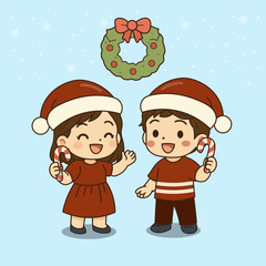 Cute Kids Celebrate Christmas and New Years