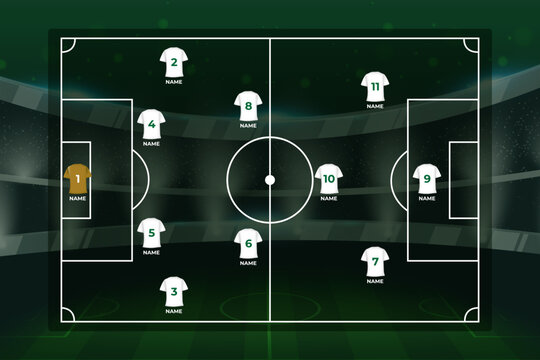 Modern Football Formation Lineup Graphic  Soccer Starting XI Template with Player Numbers and Pitch Background