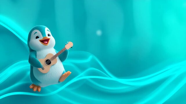 Cute cartoon penguin playing ukulele a cheerful illustration for childrens books greeting cards and educational materials