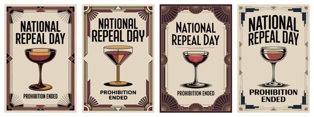 National Repeal Day Celebration Design with Champagne Glass Prohibition Ends Theme