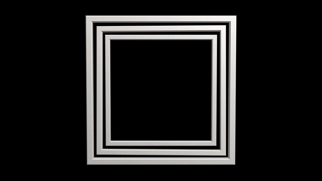 Elegant silver square frames animation on black background for graphic design