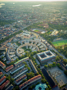 Aerial View Over Stockholm City at Golden Hour Summer Sunset