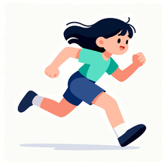 Fototapeta premium A young girl in casual attire is depicted running with dynamic movement, showcasing energy and vitality.