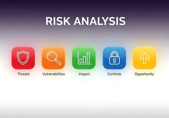 Risk analysis business process icons showing assessment strategy planning and security