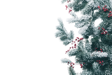 PNG Christmas green fluffy pine leaves border christmas snow-covered background.