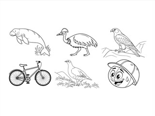 coloring page line art the animal and bird black vector bundle