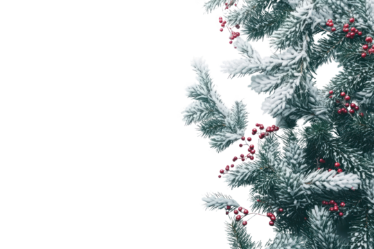 PNG Christmas green fluffy pine leaves border christmas snow-covered background.