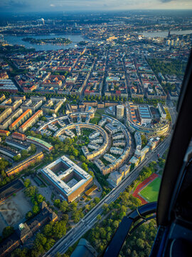 Aerial View Over Stockholm City at Golden Hour Summer Sunset