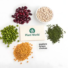 Various types of beans arranged on white background in flatlay style