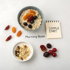 Oatmeal breakfast bowl with assorted fruit for morning meal
