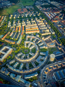 Aerial View Over Stockholm City at Golden Hour Summer Sunset