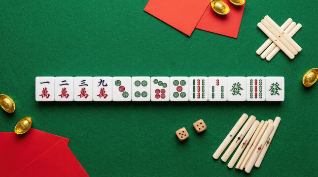 Celebrating Chinese New Year with traditional Mahjong and festive decorations