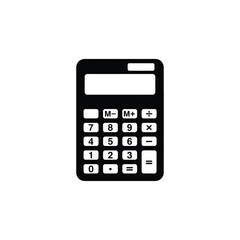 Black silhouette of a simple calculator with a display screen