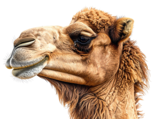 Camel Head Close-Up with Expressive Eyes, Slight Angled View, Isolated PNG